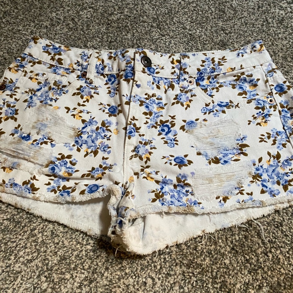 Forever 21 Floral Jean Shorts - Blue and Brown